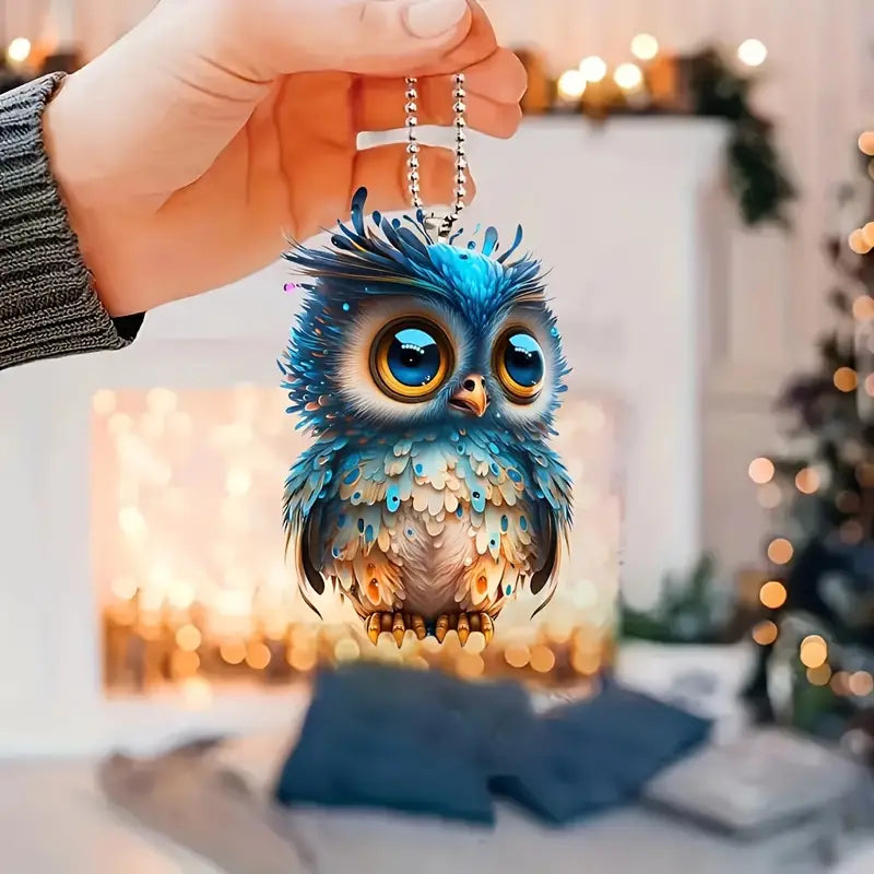 Whimsical Owl: 2D nyckelring i platt akryl