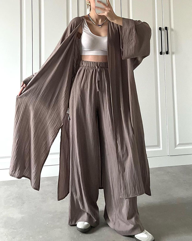 Casual Lång Cardigan Slit Tvådelat Set